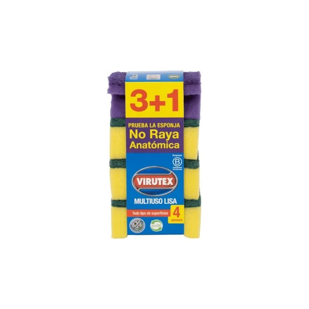 Esponja Abrasiva Virutex Acanalada Clásica Display de 4 Unidades